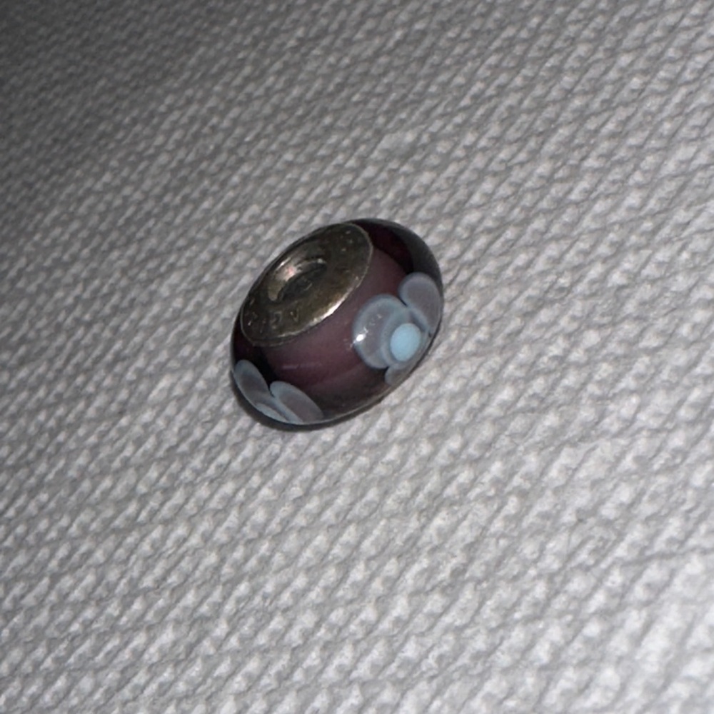 Pandora Sterling Silver Purple Flower Murano Glass Charm Bead